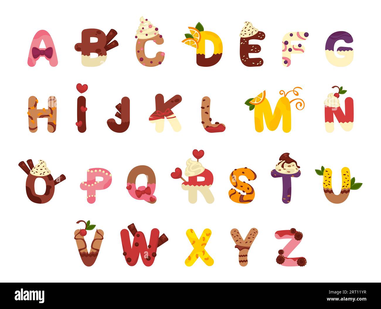 Typografie-Schriftart mit Dessertelementen Stock Vektor