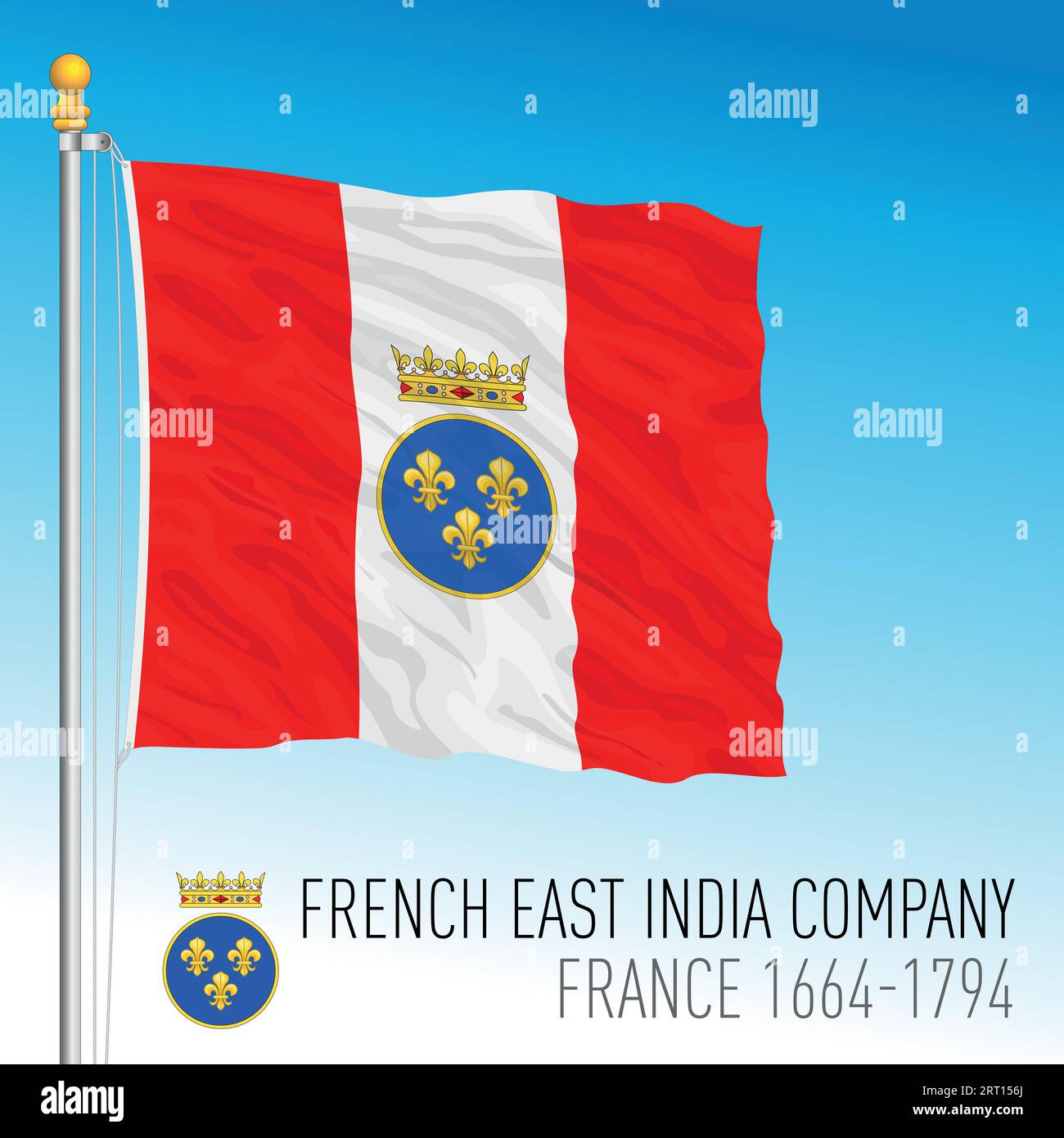 Französische Ostindien-Kompanie historische wehende Flagge, Frankreich, 1664-1794, Vektorillustration Stock Vektor