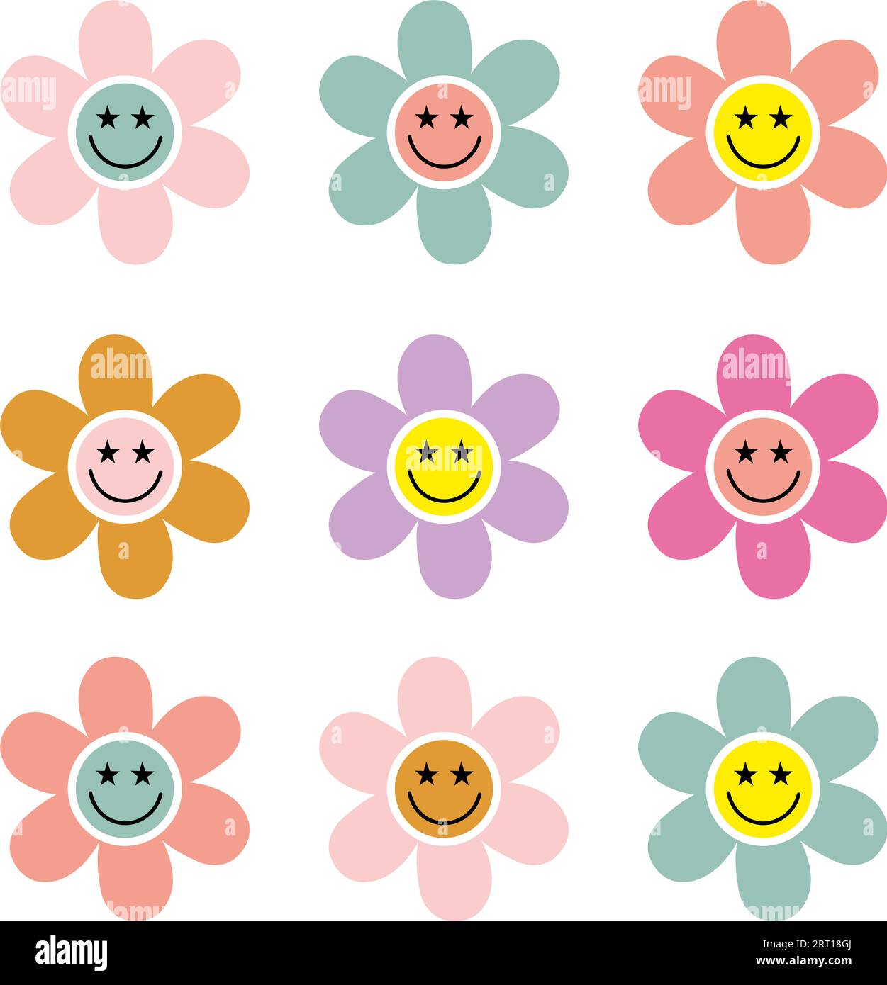 Retro Flover Happy Daisy Vektor Stock Vektor