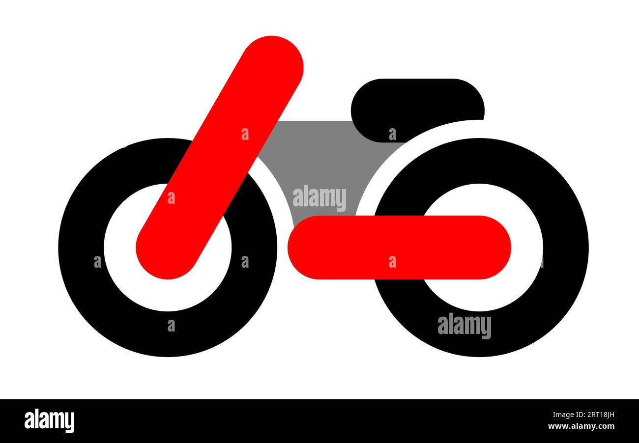 Sehr einfaches Vektorlogo für ein Motorradunternehmen mit einem roten Fahrrad Stockfoto