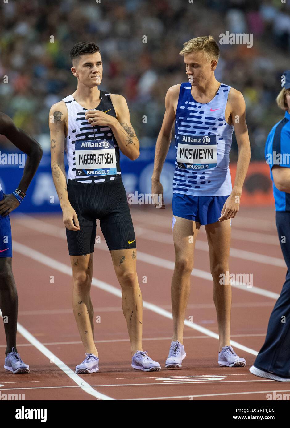 Jakob Ingebrigtsen aus Norwegen brach den 24-jährigen 2000m-Weltrekord im Allianz Memorial Van Damme im King Baudouin Stadium, Brüssel auf der Stockfoto