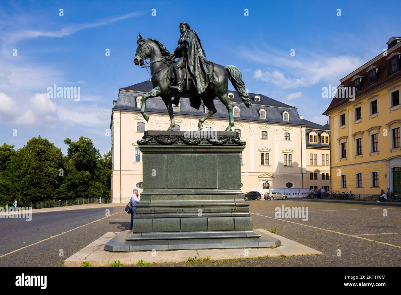 Demokratieplatz, Carl August Monument, Anna Amalia Bibliothek und Musikakademie Stockfoto