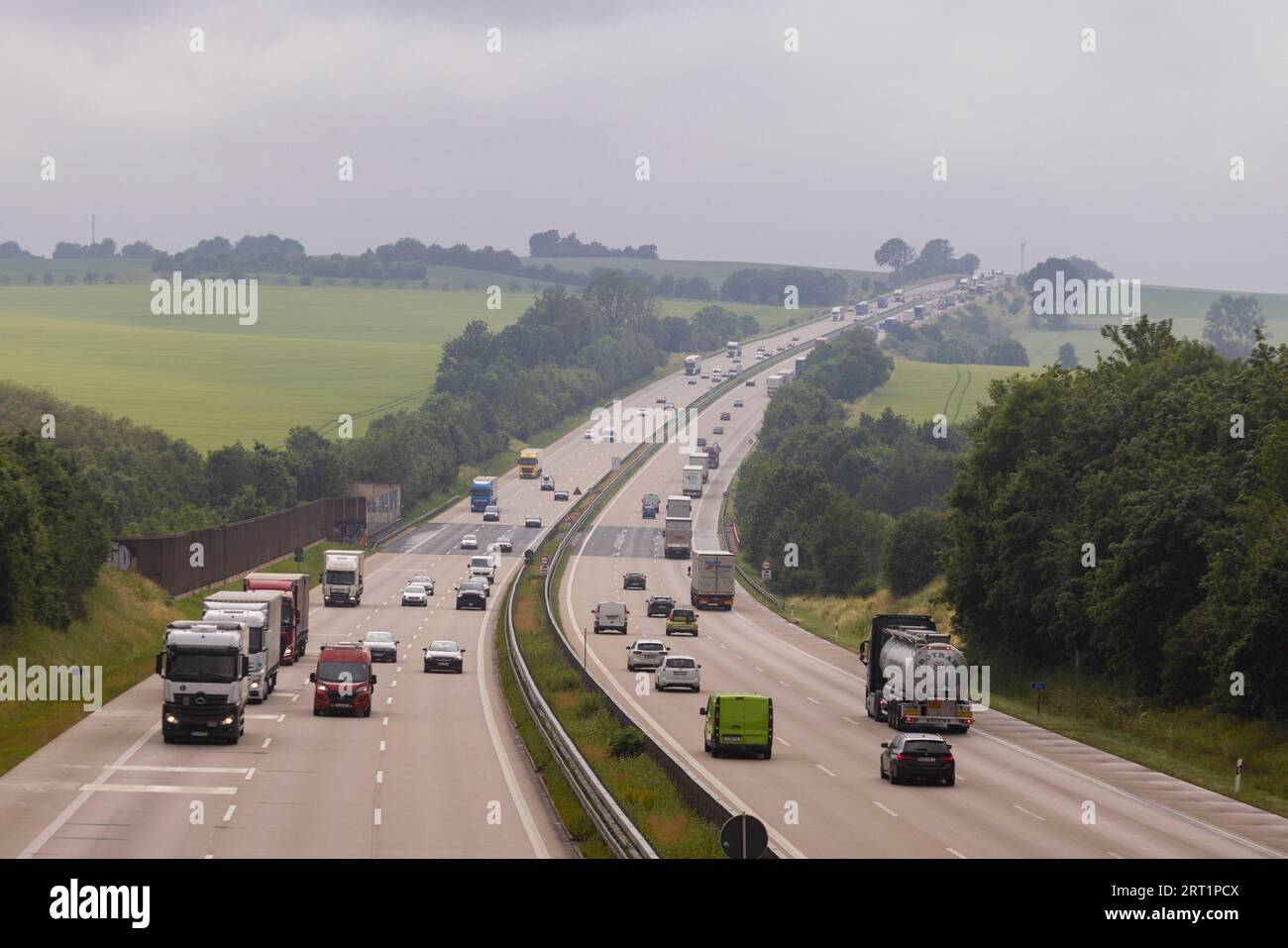 Autobahn A4 bei Wilsdruff, Unfallschwerpunkt durch zahlreiche Straßenbauarbeiten Stockfoto