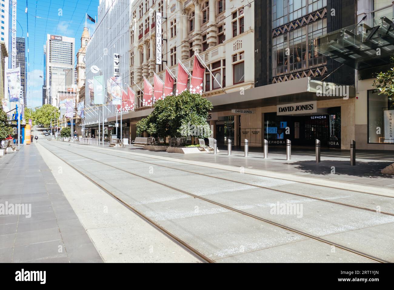 Melbourne, Australien, 25. Oktober 2020: Die Bourke St in Melbourne ist während der Coronavirus-Pandemie und der damit verbundenen Sperrung ruhig und leer Stockfoto