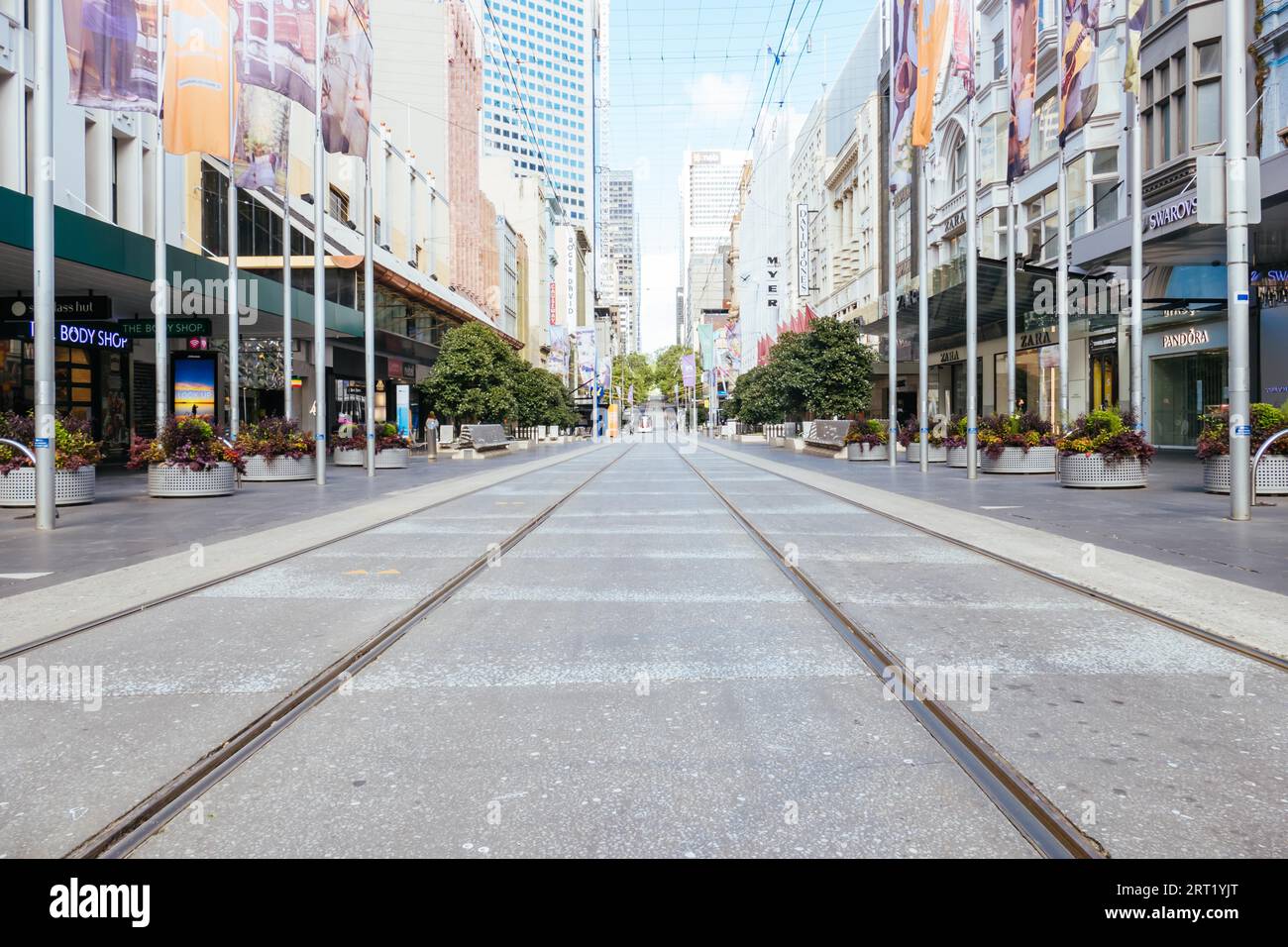 Melbourne, Australien, 25. Oktober 2020: Die Bourke St in Melbourne ist während der Coronavirus-Pandemie und der damit verbundenen Sperrung ruhig und leer Stockfoto