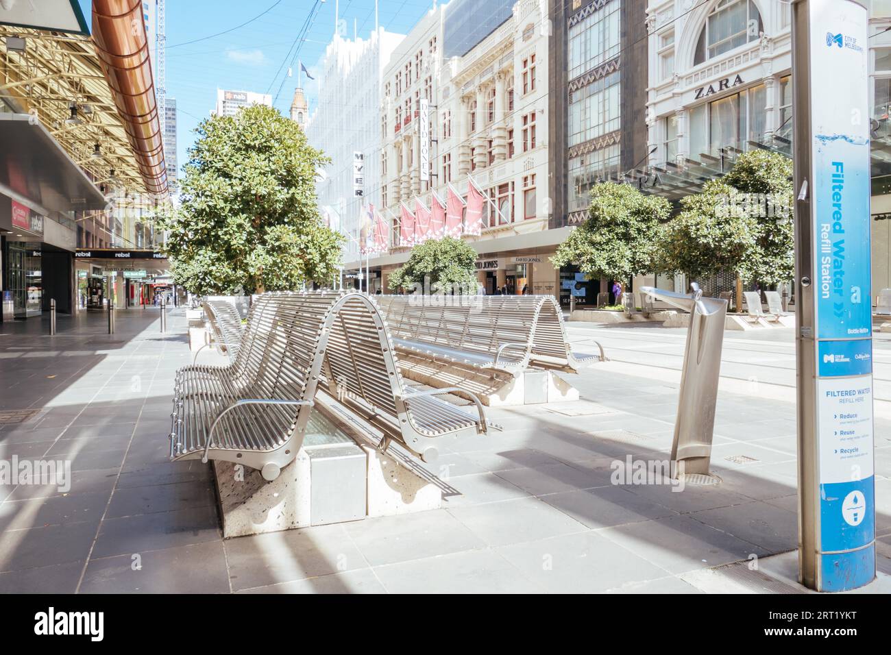 Melbourne, Australien, 25. Oktober 2020: Die Bourke St in Melbourne ist während der Coronavirus-Pandemie und der damit verbundenen Sperrung ruhig und leer Stockfoto