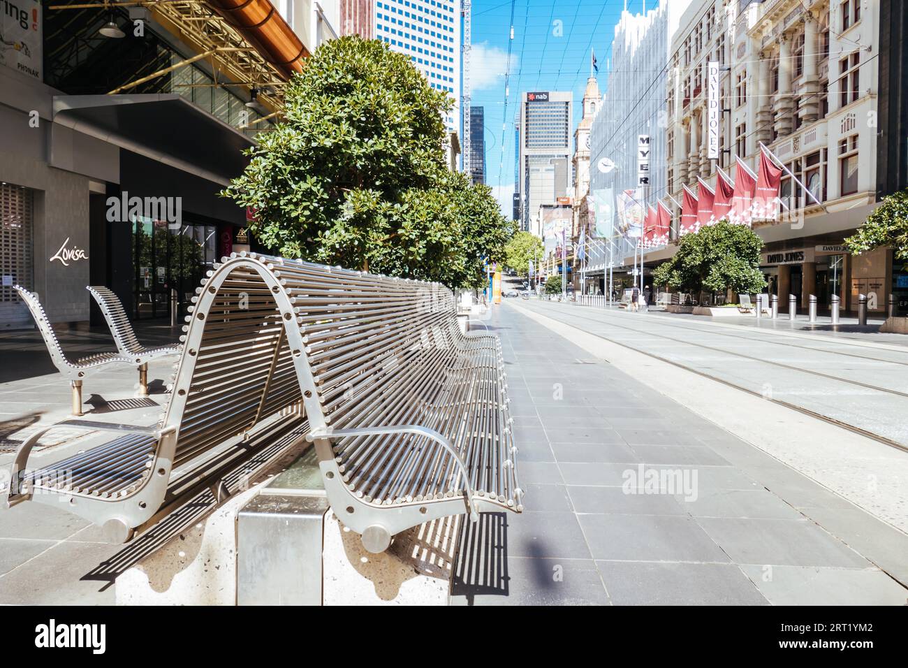 Melbourne, Australien, 25. Oktober 2020: Die Bourke St in Melbourne ist während der Coronavirus-Pandemie und der damit verbundenen Sperrung ruhig und leer Stockfoto