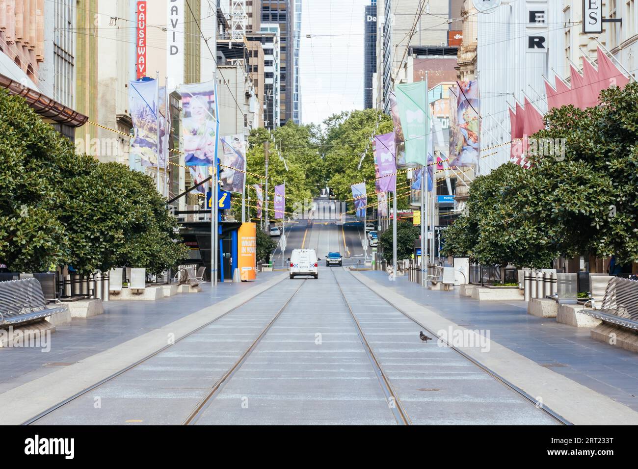 Melbourne, Australien, 25. Oktober 2020: Die Bourke St in Melbourne ist während der Coronavirus-Pandemie und der damit verbundenen Sperrung ruhig und leer Stockfoto