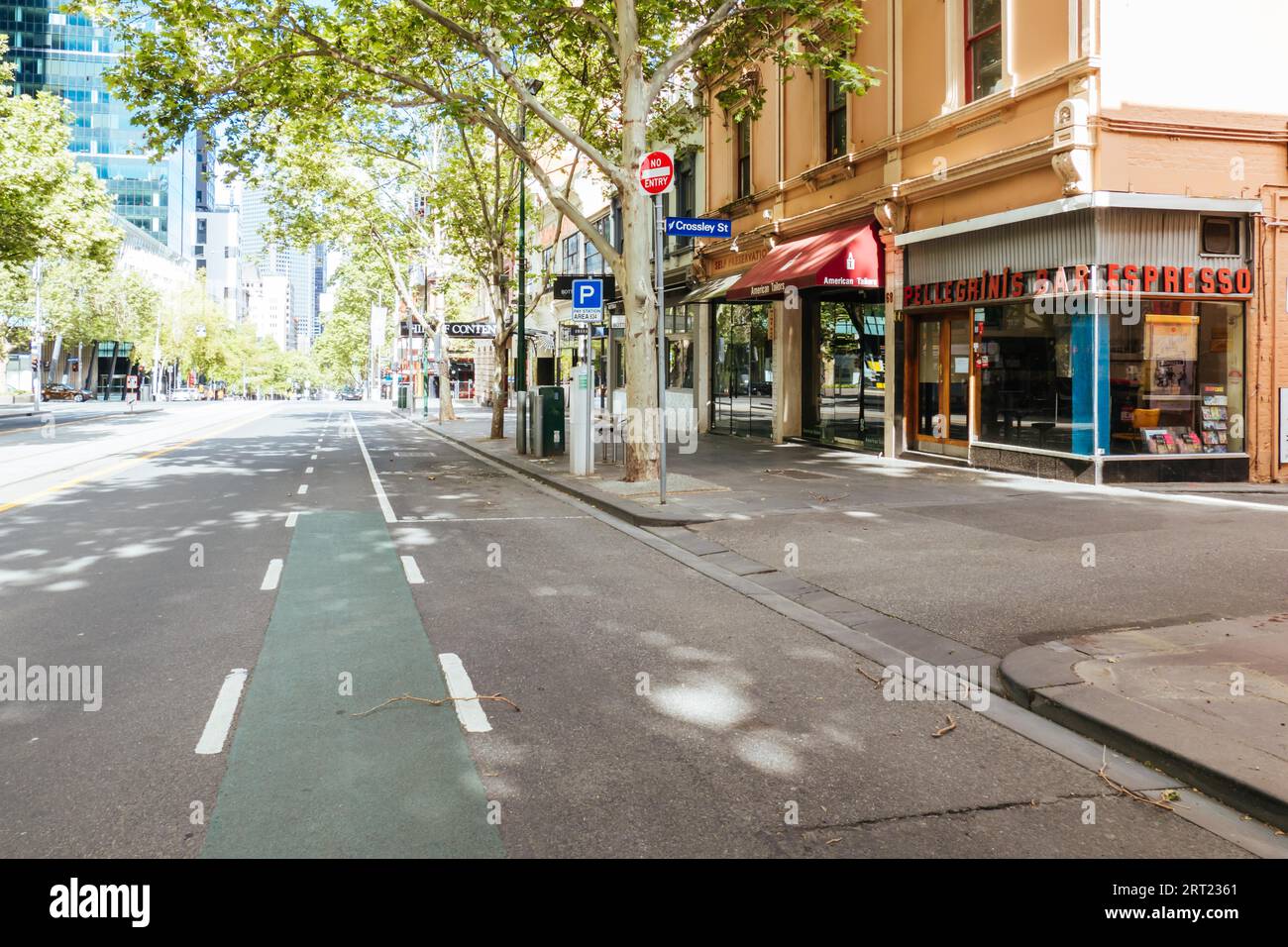 Melbourne, Australien, 25. Oktober 2020: Die Bourke St in Melbourne ist während der Coronavirus-Pandemie und der damit verbundenen Sperrung ruhig und leer Stockfoto