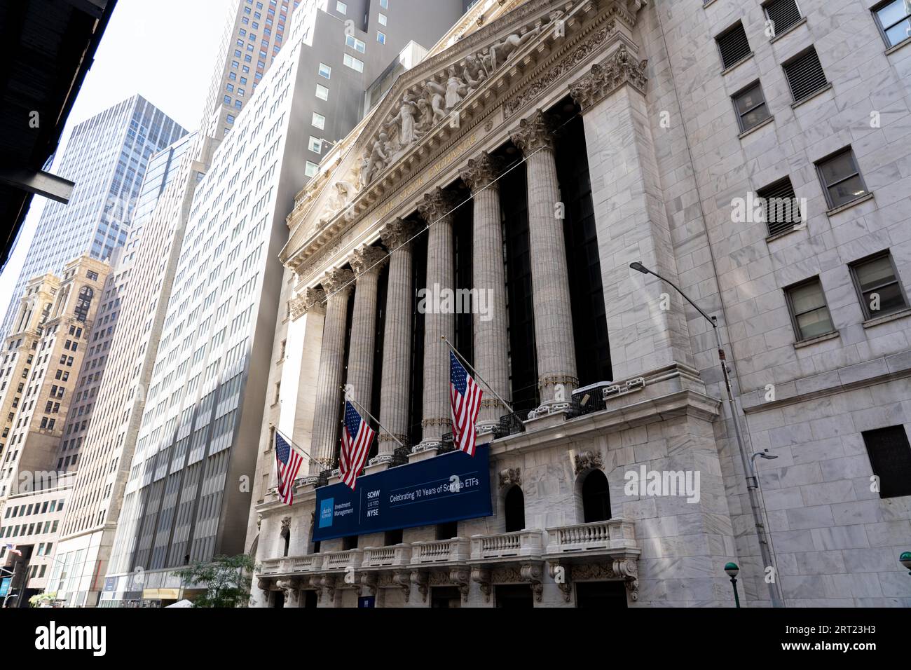 New York, United States of America, 19. September 2019: Fassaden der Börse an der Wall Street Stockfoto