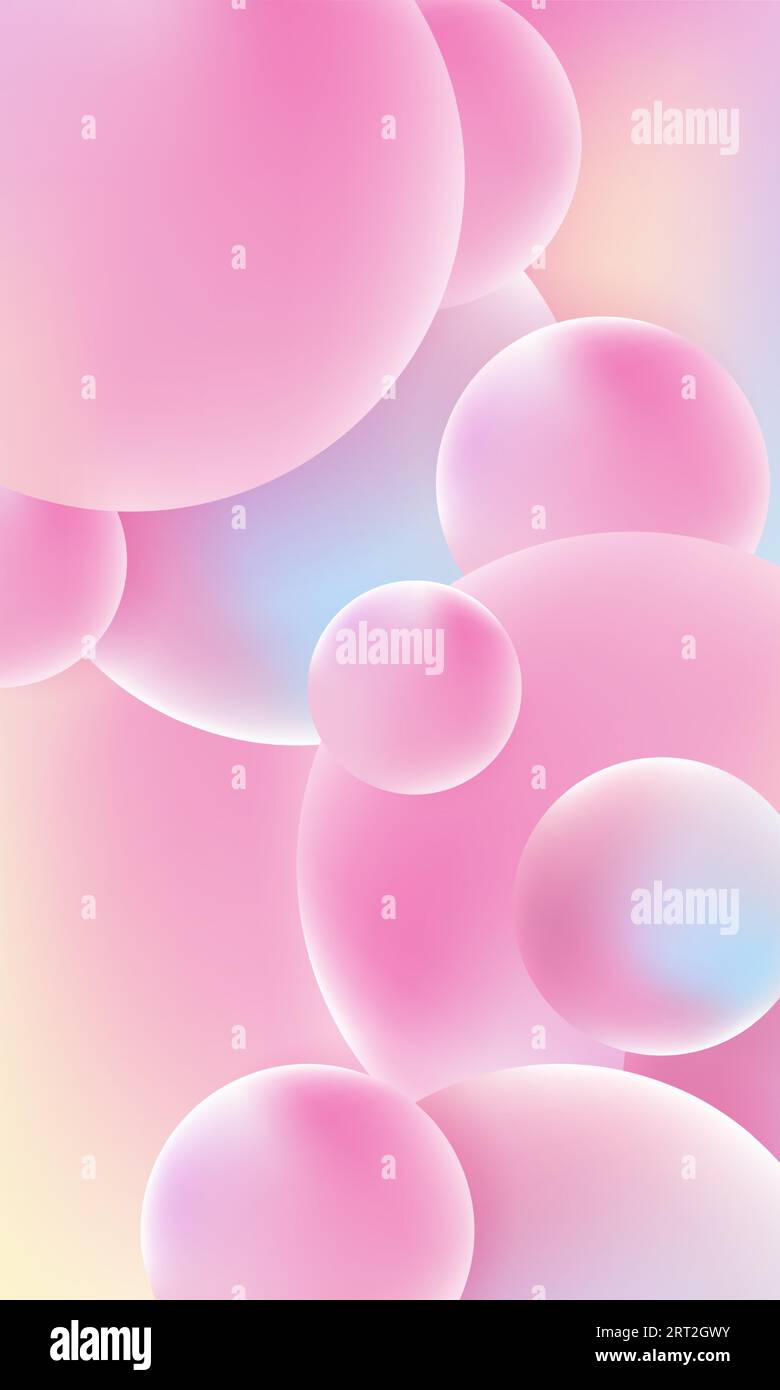 Abstrakter Hintergrund. Flüssiges Kreise-Hologramm auf farbigem Hintergrund. 3D-Kugel in hellrosa Farbe. Vektorabbildung Stock Vektor