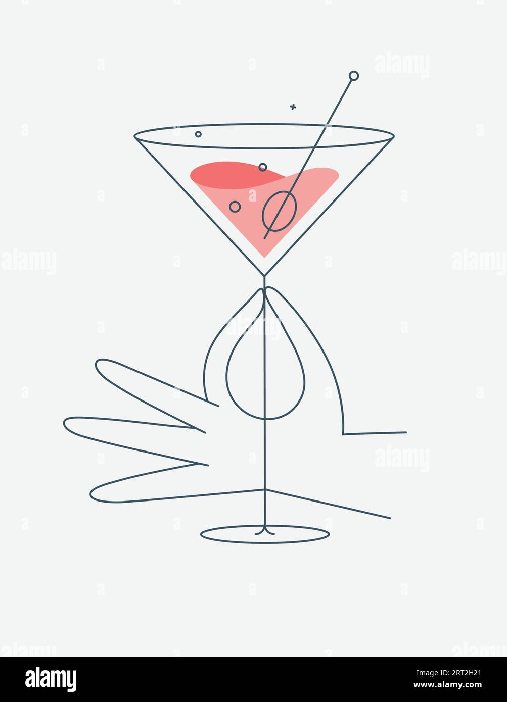 Handgehaltenes Glas kosmopolitischer Cocktail-Zeichnung in flacher Linienführung Stock Vektor