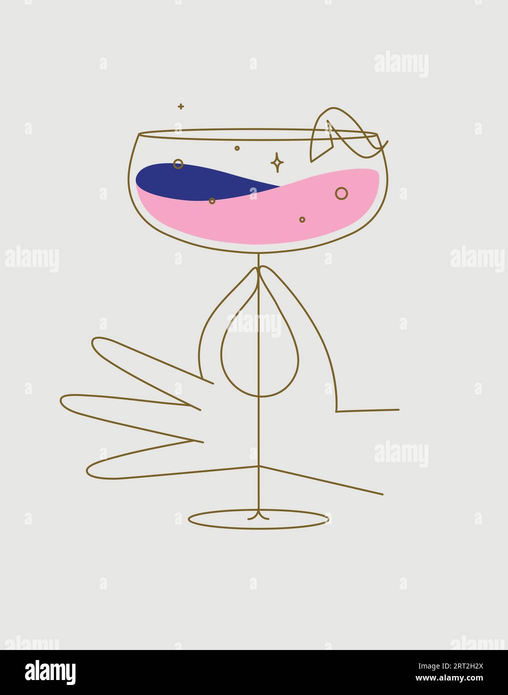 Hand haltendes Glas Daiquiri-Cocktail-Zeichnung in flacher Linie auf beigem Hintergrund Stock Vektor