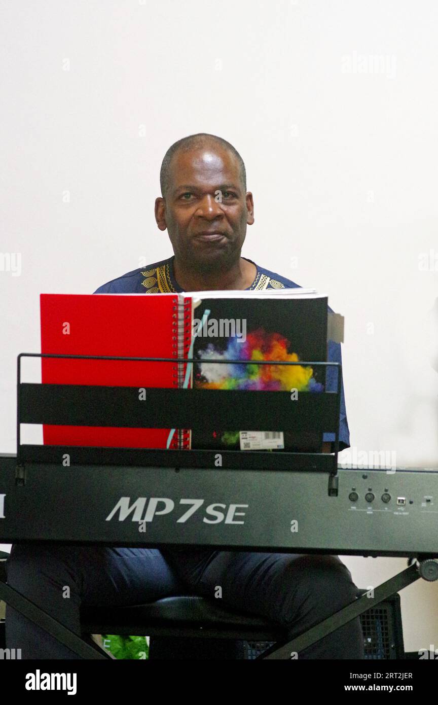 Basil Hodge, Basil Hodge Quintett, Jazz Africa, National Jazz Archive, Loughton Methodist Church, Loughton, Essex, 29. April 2023. Stockfoto