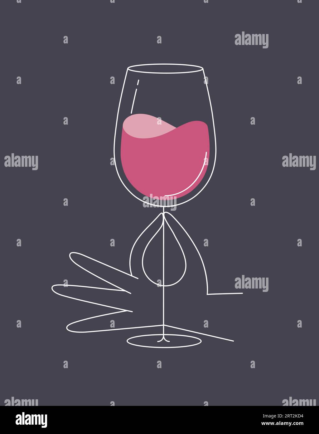 Hand hält ein Glas Wein Zeichnung in flacher Linie Zeichnung auf beigem Hintergrund Stock Vektor