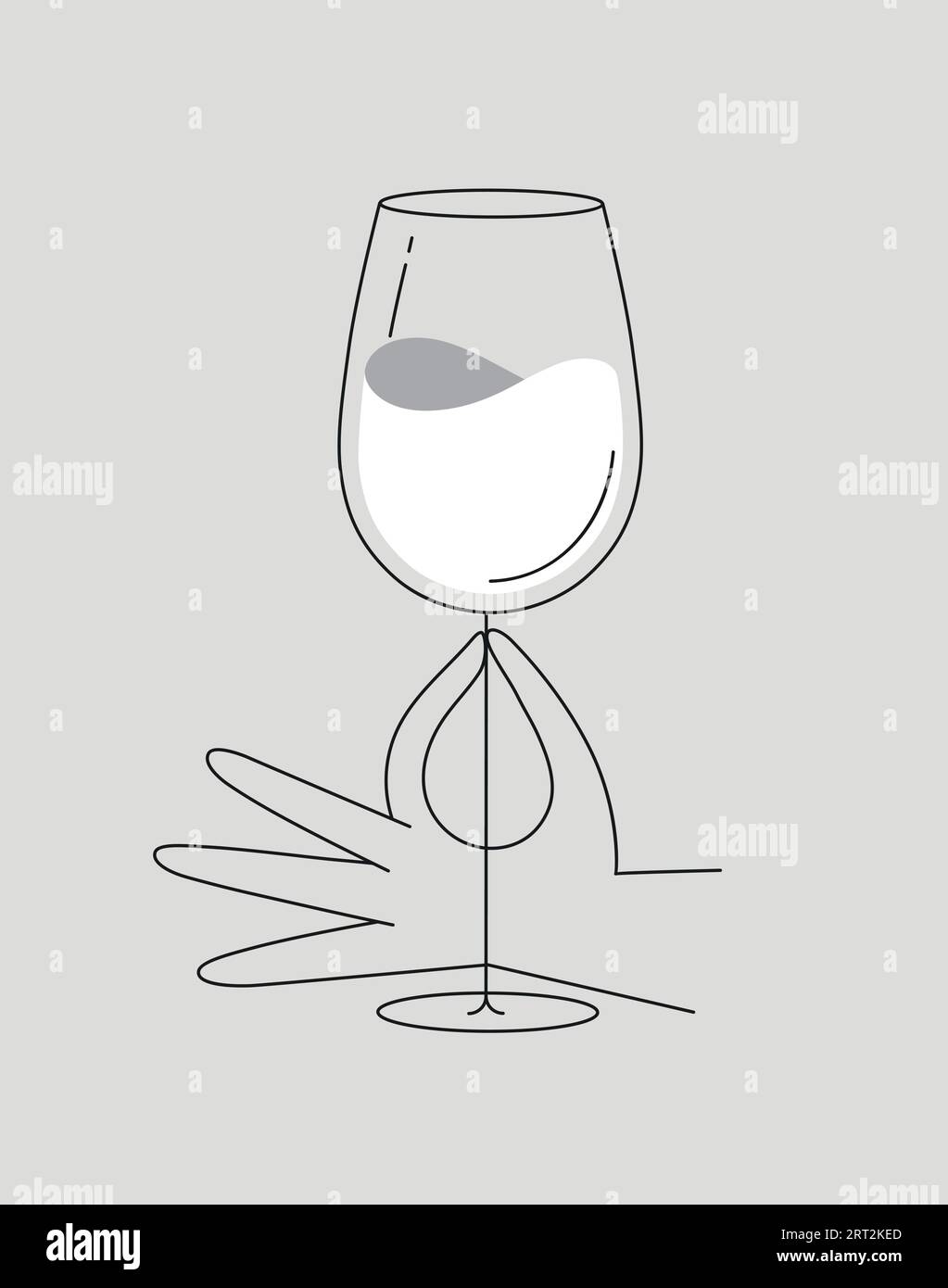 Hand hält ein Glas Wein Zeichnung in flacher Linie Zeichnung auf dunkelblauem Hintergrund Stock Vektor