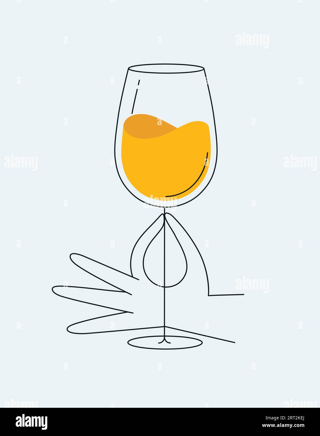 Hand hält ein Glas Wein Zeichnung in flacher Linie Zeichnung auf hellem Hintergrund Stock Vektor