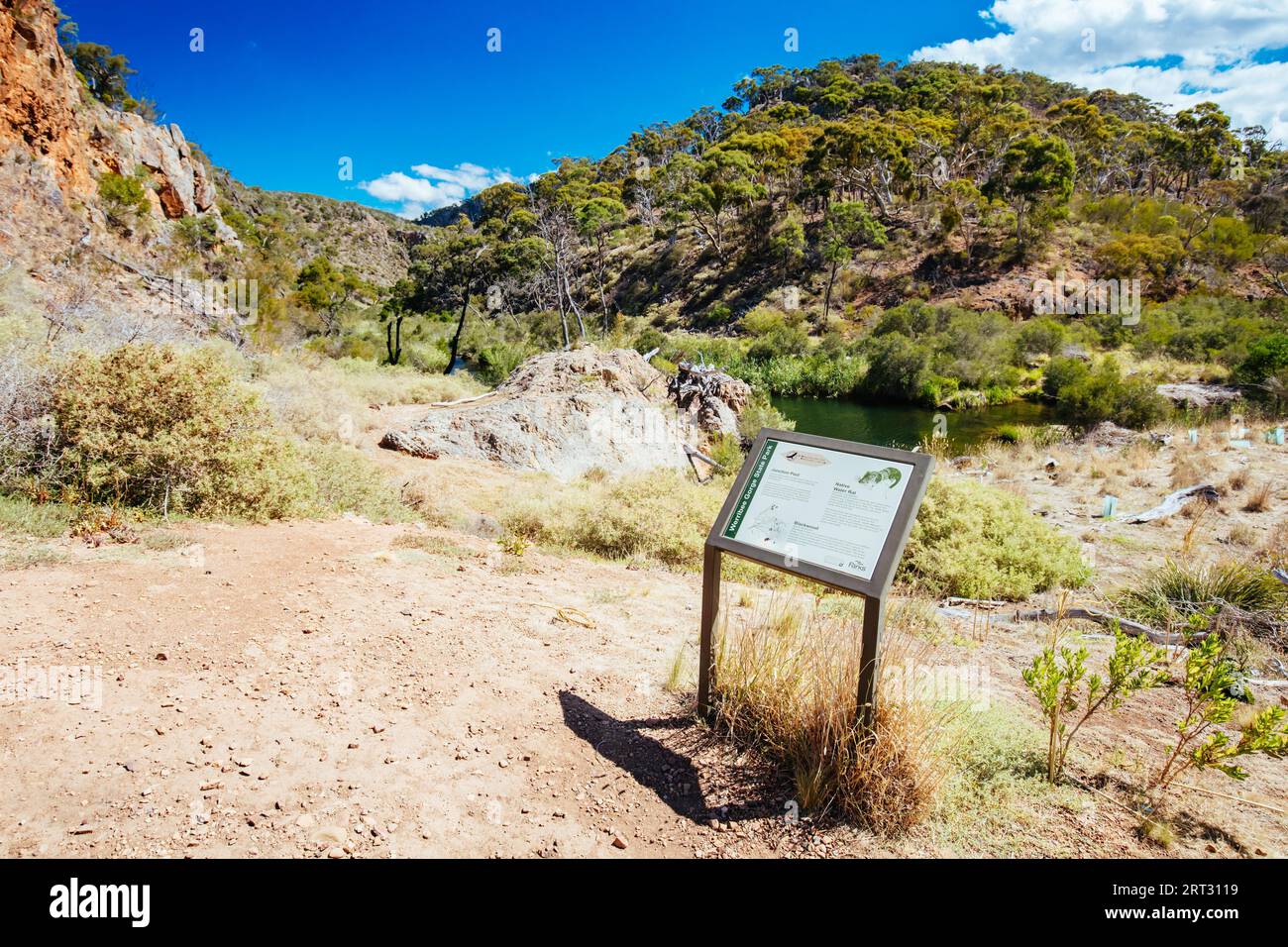 Das beliebte touristische Wahrzeichen der Werribee-Schlucht. Dies ist der Centenary Track, der auf den Gipfel des James Whyte Island Reserve aufsteigt Stockfoto