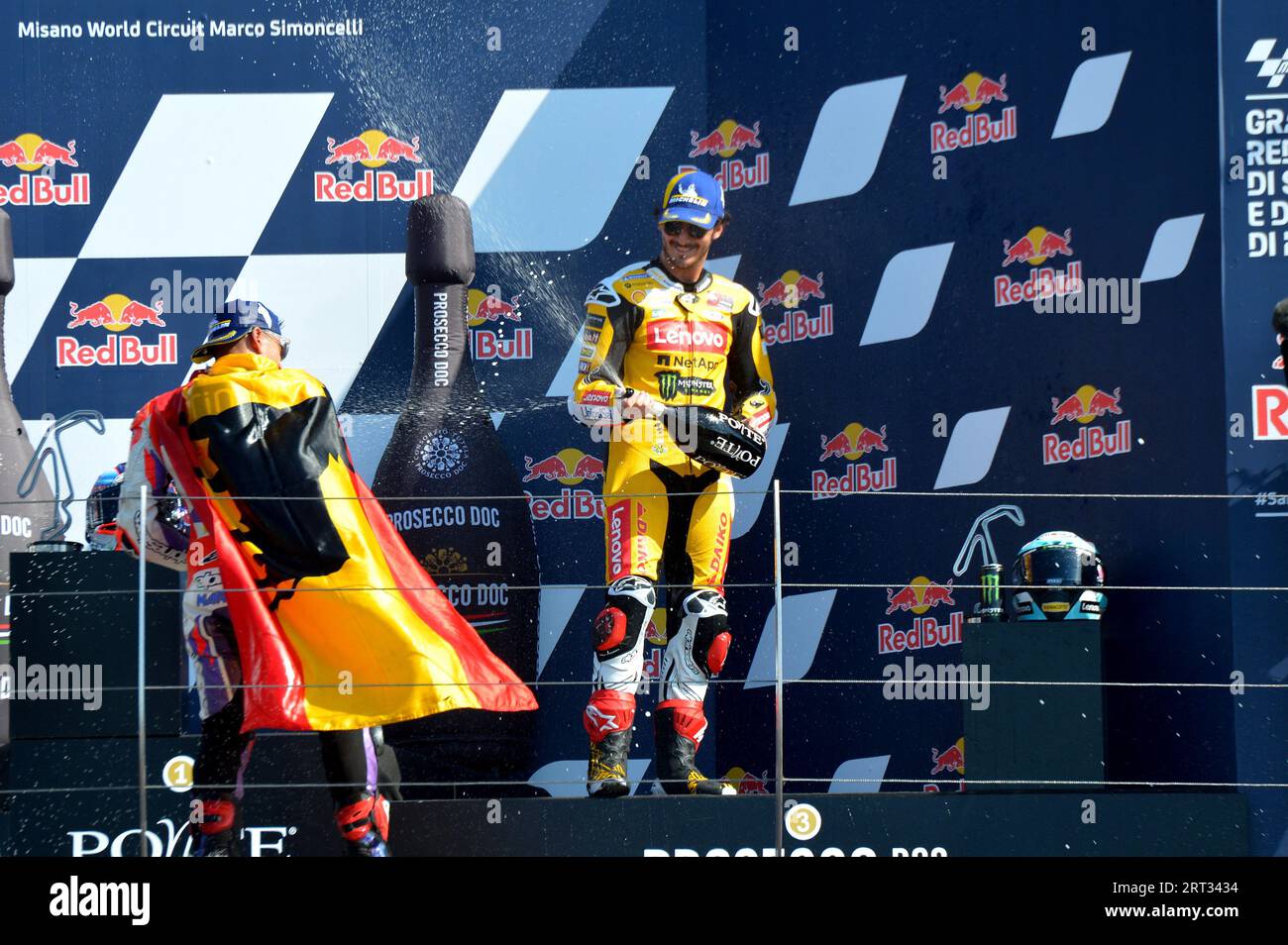 Francesco Bagnaia 1 Ducati lenovo motogp-Podium während Gran Premio Red Bull di San Marino e della Riviera di Rimini - Race and Press Conference, MotoGP-Weltmeisterschaft in Misano Adriatico (RN), Italien, 10. September 2023 Stockfoto