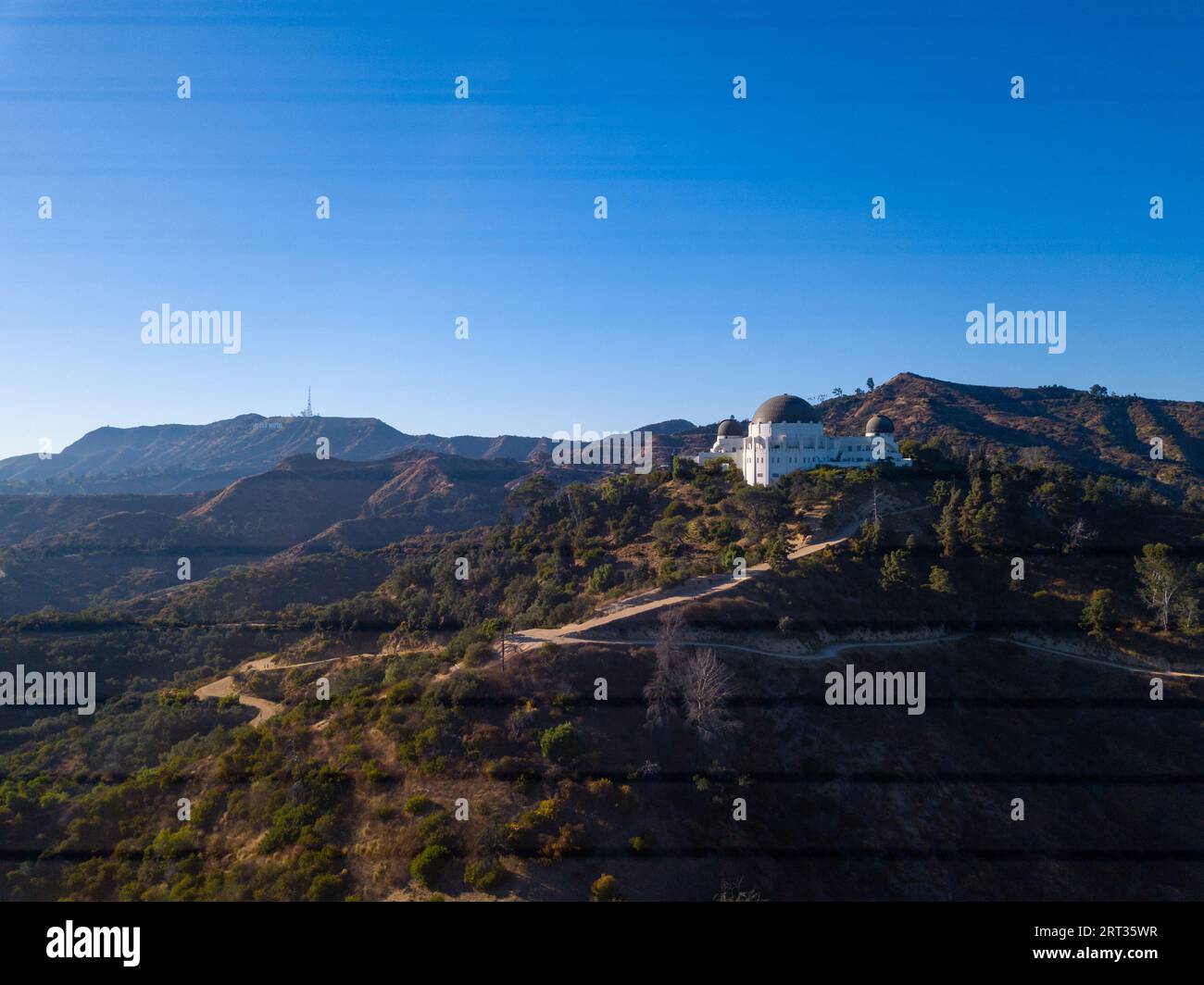 Luftaufnahmen des Griffith Park Observatory im Griffith Park, Los Angeles, Kalifornien. Stockfoto