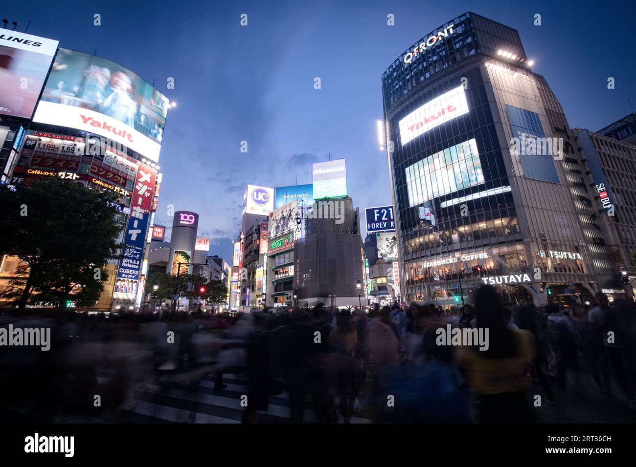 TOKIO, JAPAN, 11. MAI 2019, Verkehr und Menschen am Shibuya Crossing, einer der meistgenutzten Fußgängerübergänge der Welt, im Zentrum von Tokio, Japan Stockfoto