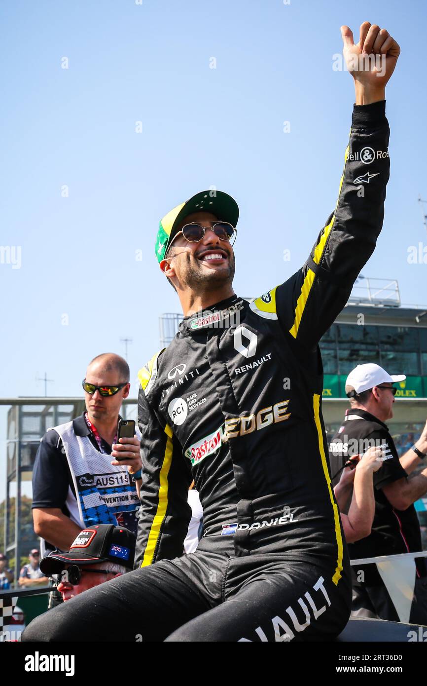MELBOURNE, AUSTRALIEN, 17. MÄRZ: Daniel RICCIARDO vom Renault F1 Team auf der Fahrerparade vor dem Start des Formel-1-Grand Prix von Australien 2019 Stockfoto