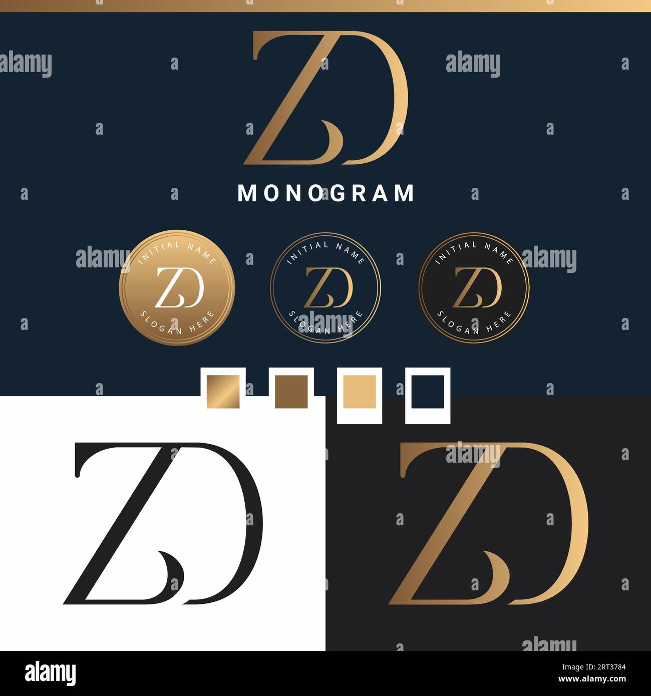 Luxuriöser Anfangsbuchstabe ZD oder DZ Monogramm Text Letter Logo Design Stock Vektor