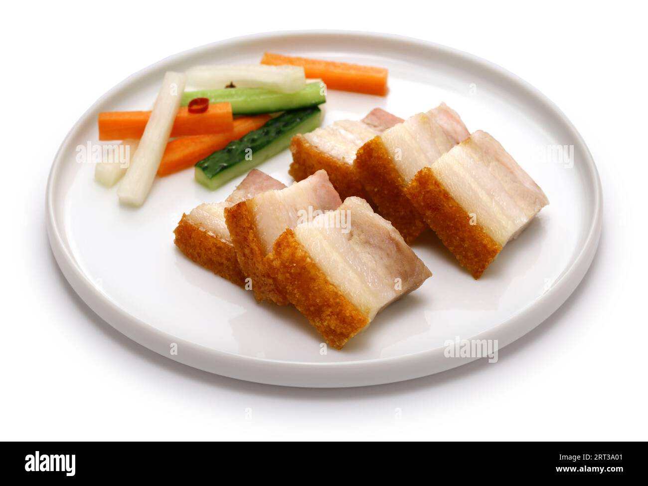 Hausgemachter knuspriger Schweinebauch mit Haut, chinesische kantonesische Küche Stockfoto