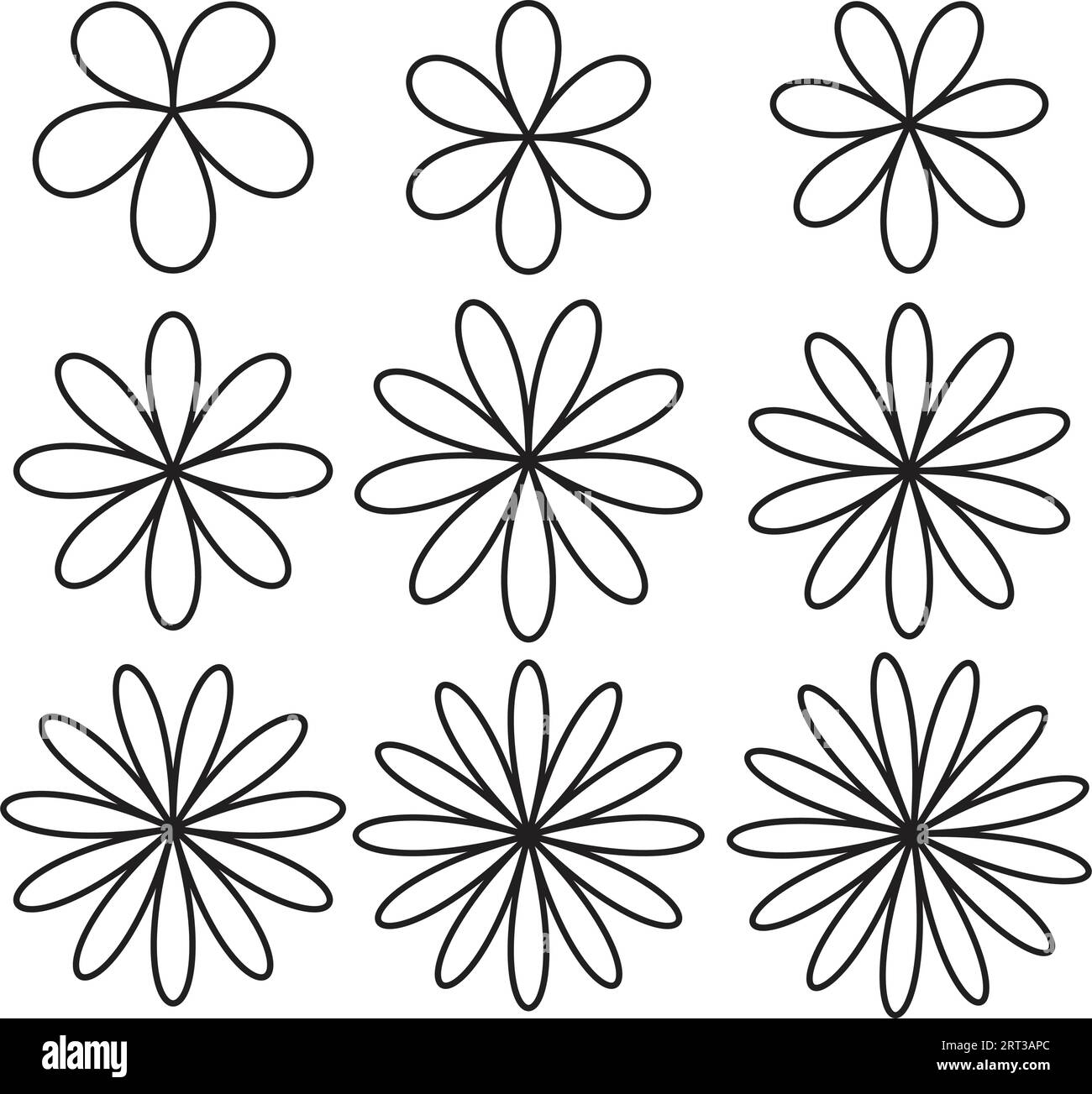 Set von winzigen Blumen mit schwarzen Umrissvektoren botanische Illustrationen. Eine Kollektion inspiriert Flores (Blumen), Zeichentrickaufkleber, Design für Tätowierungen Stock Vektor