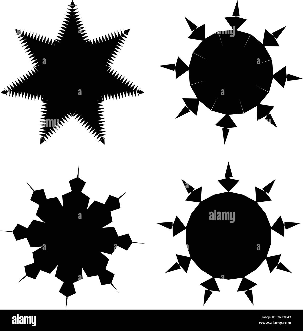 Verschiedene Sterne: Schwarze Farbelemente für Weihnachtssterne, Festivalfeiern, Web- oder Spieldesign und App-Symbole. Vektor-Grundformen. Retro-Sterne. Stock Vektor