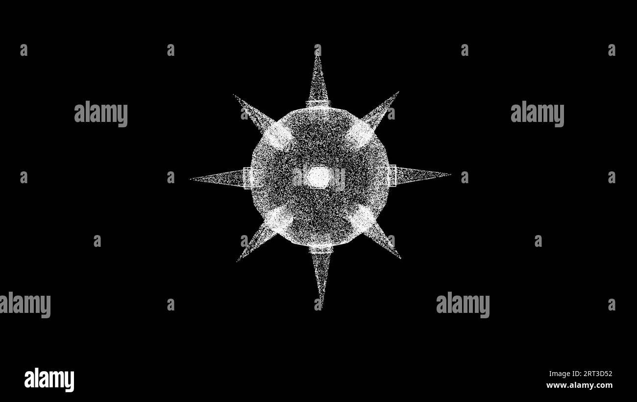3D-Unterwassermine auf schwarzem Hintergrund. Kriegskonzept. Waffen und Bomben. Hintergrund der Geschäftswerbung. Für Titel, Text, Präsentation. 3D-Animation Stockfoto