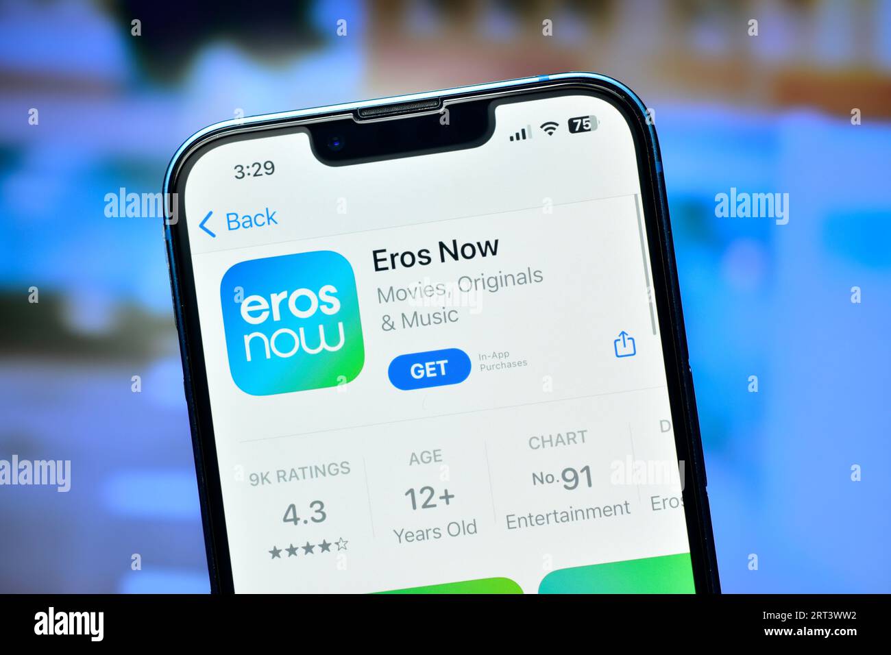 New Delhi, Indien 10. September 2023:- Eros Now-Anwendung auf dem Smartphone wurde verwendet, um Filme und Webserien online anzusehen Stockfoto