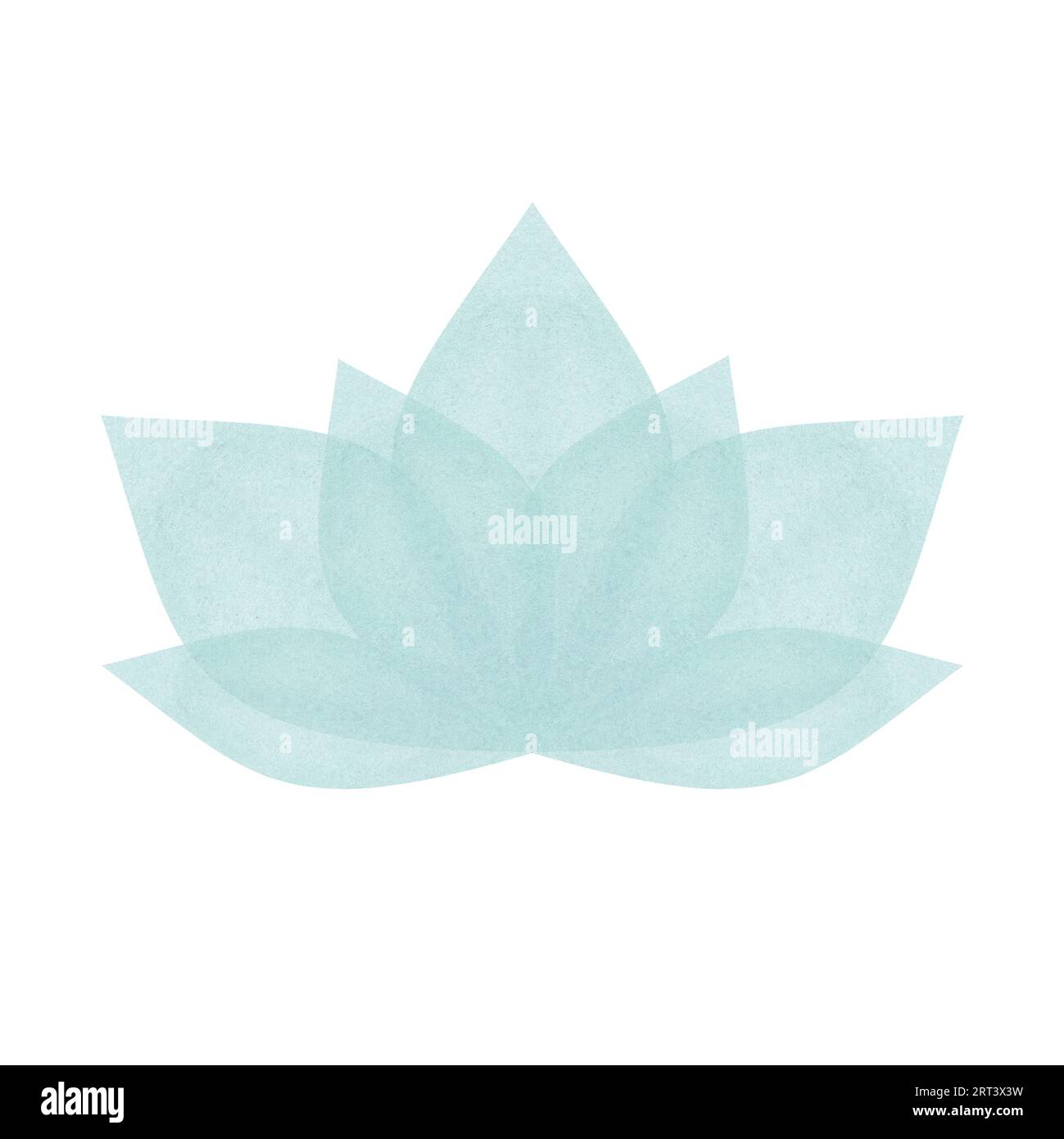 Abstrakte blühende Lotusblüte. Von Hand gezeichnete durchscheinende blaue Seerose. Einfach Lotusstücke. Lotus-Symbol, Symbol. Stilisierte Darstellung in Aquarellfarben Stockfoto