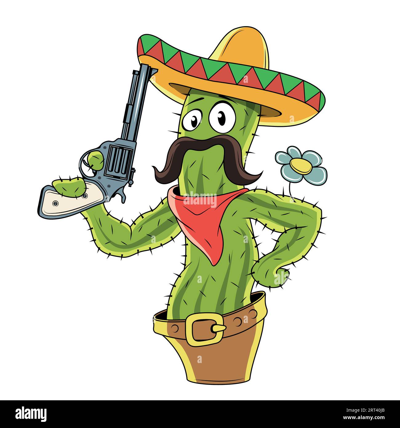Kaktusfigur mit Revolver. Karikatur Mexikanischer Kakteen  Stock-Vektorgrafik - Alamy
