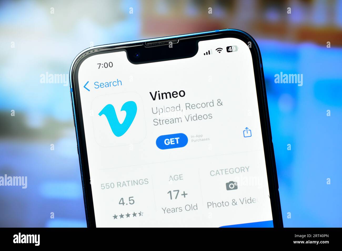 New Delhi, Indien 10. September 2023:- die Vimeo-App auf dem iphone wurde zum Hochladen und Teilen von Videoinhalten verwendet Stockfoto