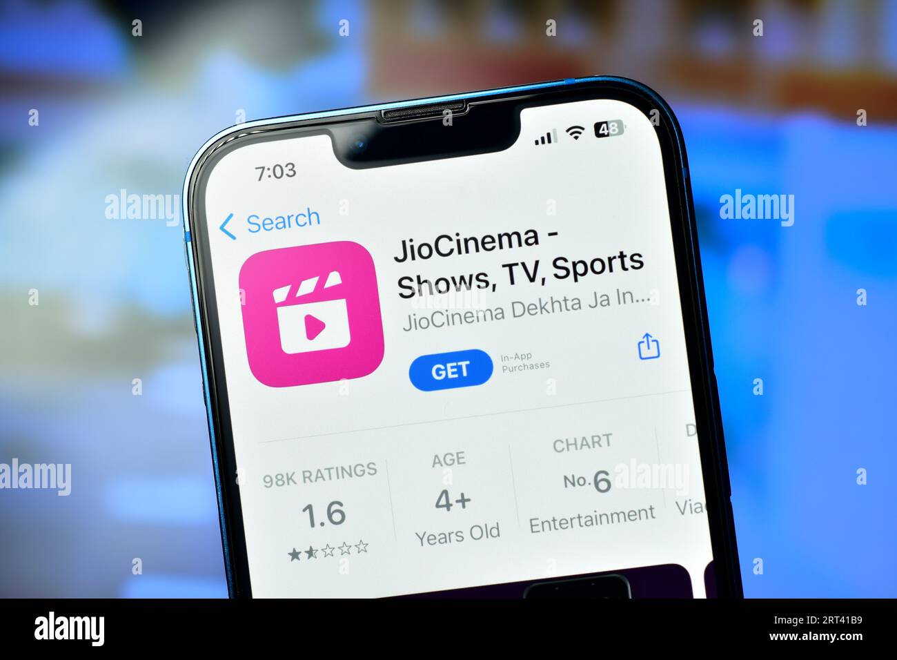 New Delhi, Indien 10. September 2023:- die JioCinema-App auf dem iphone sah sich Filme und Shows an Stockfoto