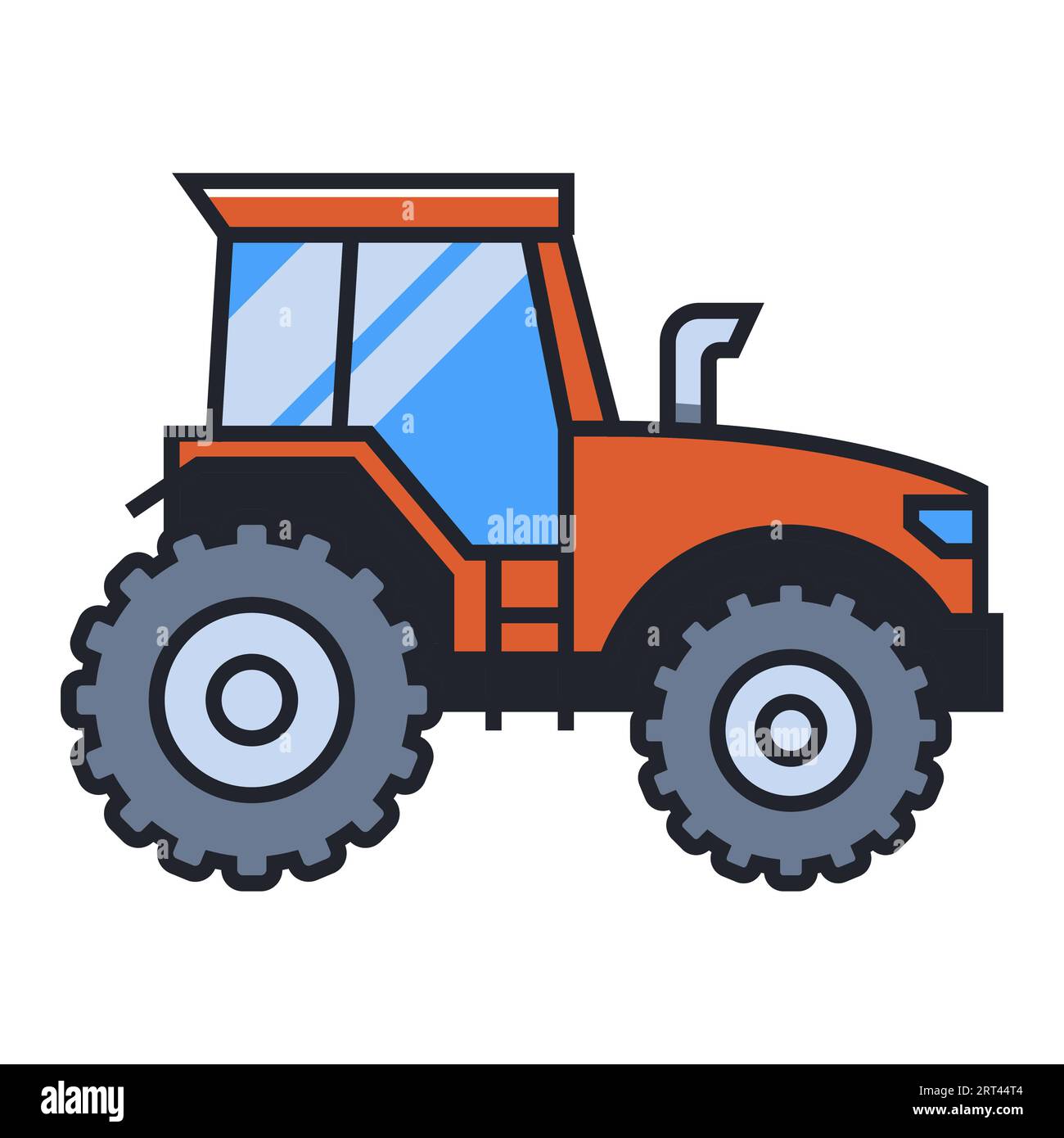Farbiges Traktorsymbol. Roter Traktor. Flache Vektorillustration Stock Vektor