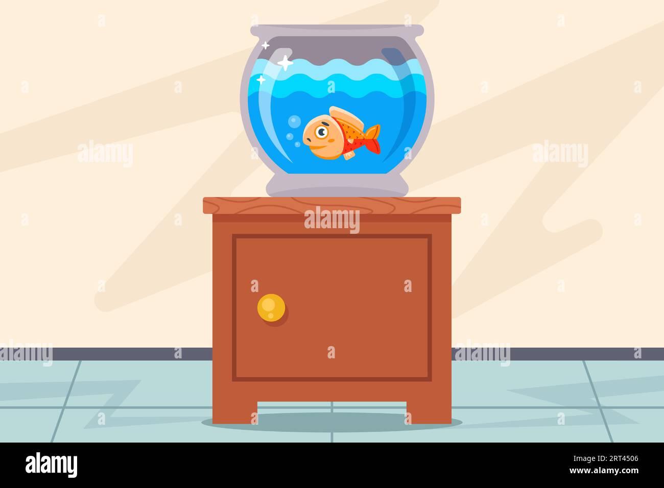 aquarium mit Fisch auf dem Tisch. Flache Vektorillustration Stock Vektor