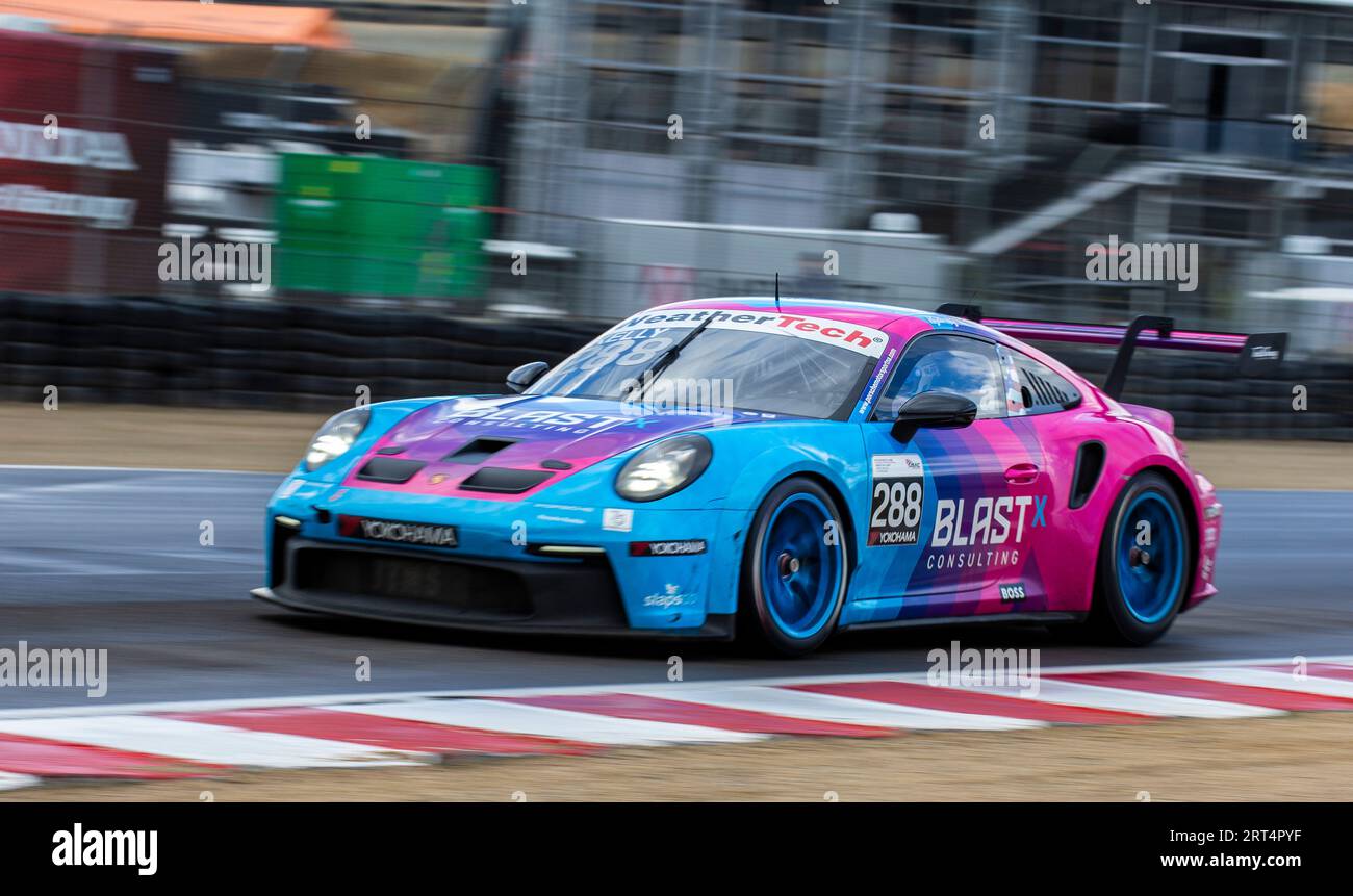 September 2023 Monterey, CA, USA Fahrer Charlie Hayes kommt aus Turnier3 während des Firestone Grand Prix von Monterey Porsche Sprint Challenge Race 2 USA West auf dem WeatherTech Raceway Laguna Seca Monterey, CA Thurman James/CSM Stockfoto