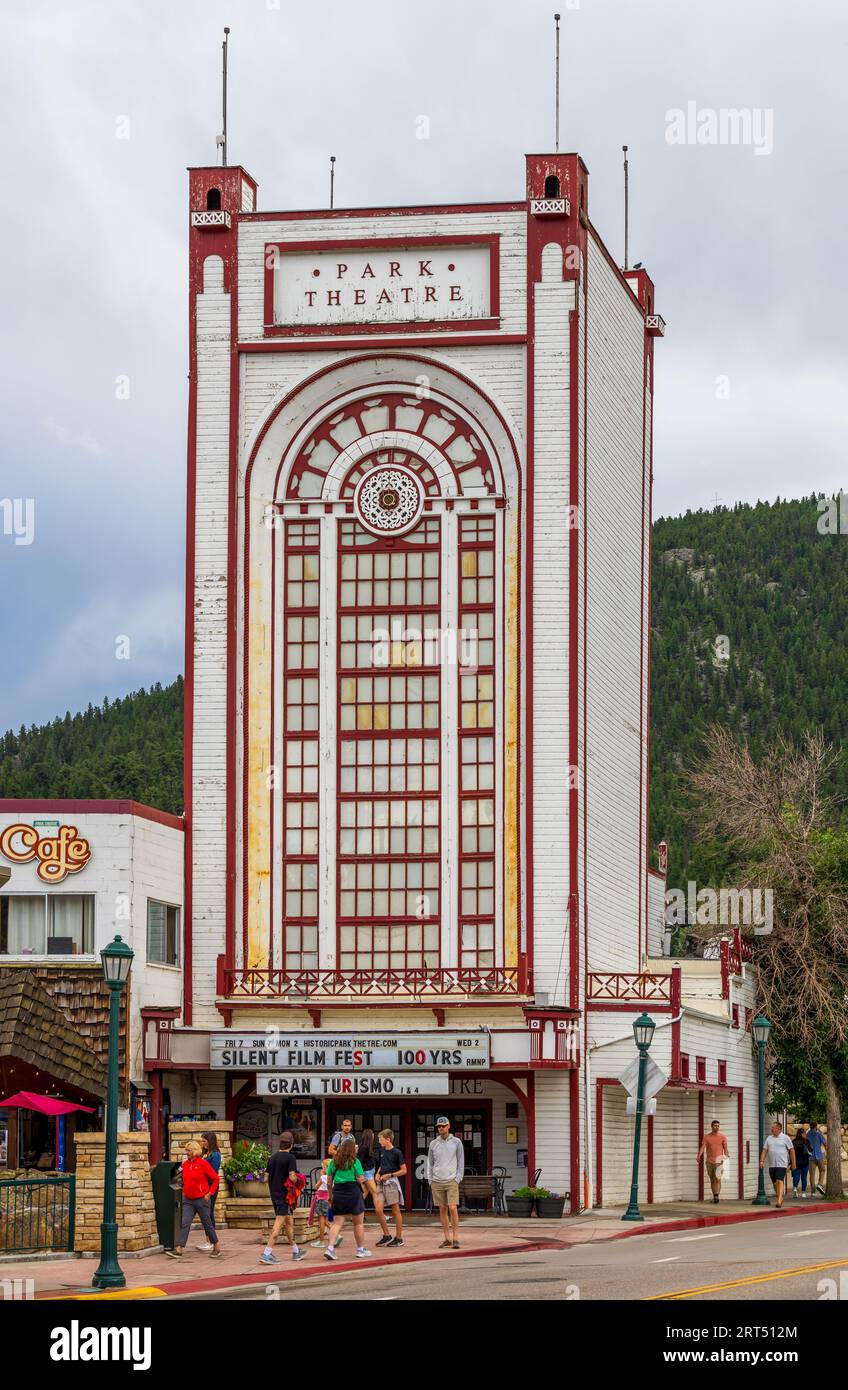Estes Park, Colorado - 3. September 2023: The Park Theatre, ein historisches Kino im Stadtzentrum Stockfoto