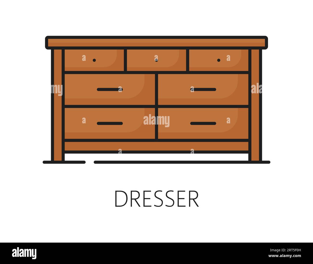 Möbelsymbol für Kommoden, Inneneinrichtung. Farbkontur-Symbol für Lounge-Innenausstattung, klassisches Holzmöbel oder Designelement für Bürozimmer mit linearem Vektorpiktogramm, Symbol für Kommode Stock Vektor