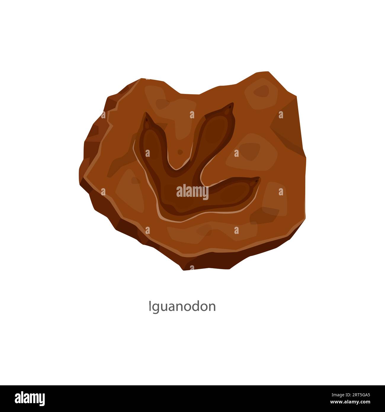 Antike Leguanodon-Dinosaurier-Funde, Fossilien aus Archäologie und Paläontologie. Isolierter Vektorfußabdruck. Comic jurassic wissenschaftliche Museumsgegenstand, Dino Tier Pfoten Druck in Stein Stock Vektor