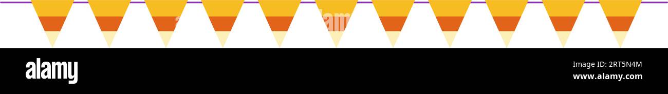 Halloween-bunte orangefarbene und gelbe Zuckermais. Girlande mit dreieckigen Flaggen. Dekorative bunte Wimpel für Geburtstag, Festival, Messe oder Karneval Stock Vektor