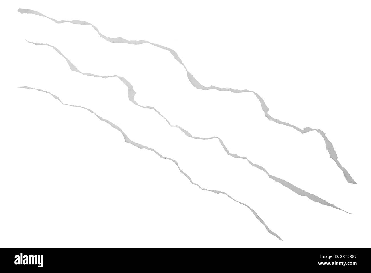 Schiefer gerissener weißer Papierrand auf weißem Hintergrund mit Beschneidungspfad Stockfoto