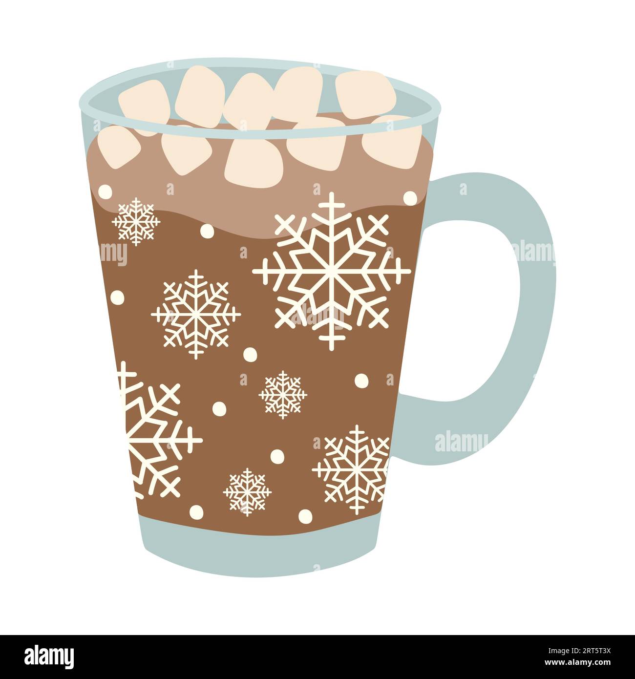 Heiße Schokolade. Dekorative Vektor flache Illustration mattierte Glasschale mit Kakao und Marshmallows. Design-Element für Weihnachtsgrüßkarte. Isoliert auf wh Stock Vektor