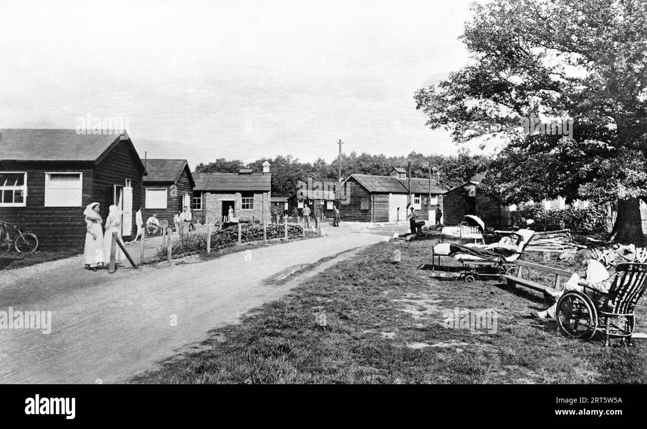 Frensham Hill Militärkrankenhaus mit Krankenschwestern und verwundeten Soldaten während des Ersten Weltkriegs. Stockfoto