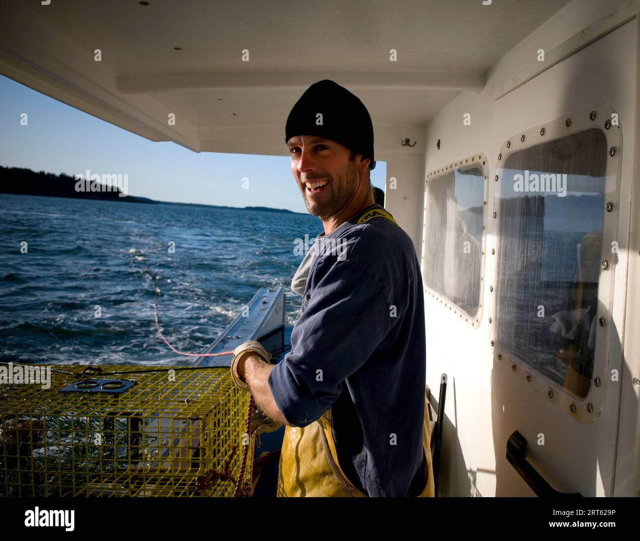 Lobsterman, Casco Bay, Maine. Stockfoto
