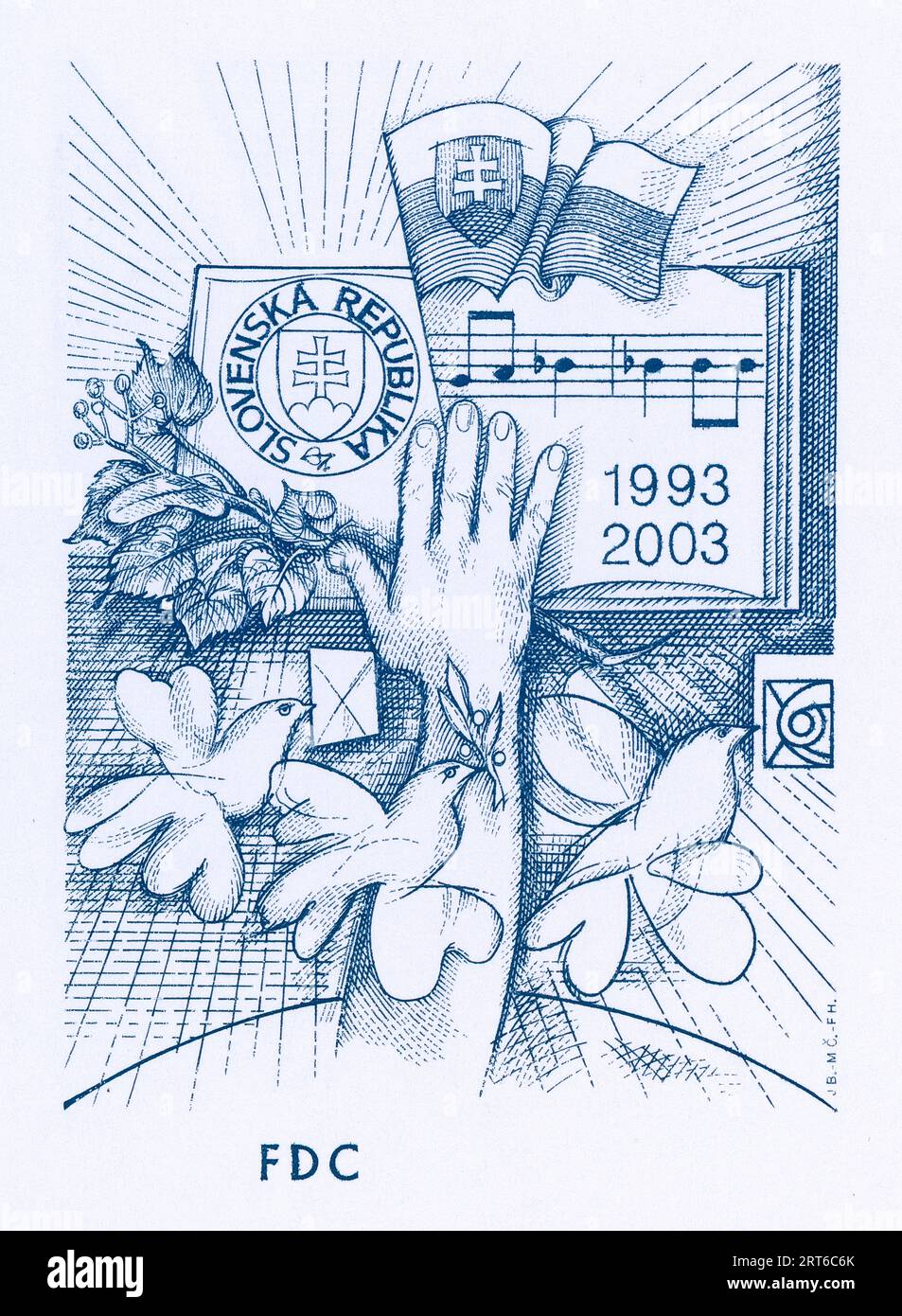 10. Jahrestag der Slowakischen Republik. Erster Ausgabetag Umschlag und Poststempel, ausgestellt in der Slowakei im Jahr 2003. Stockfoto