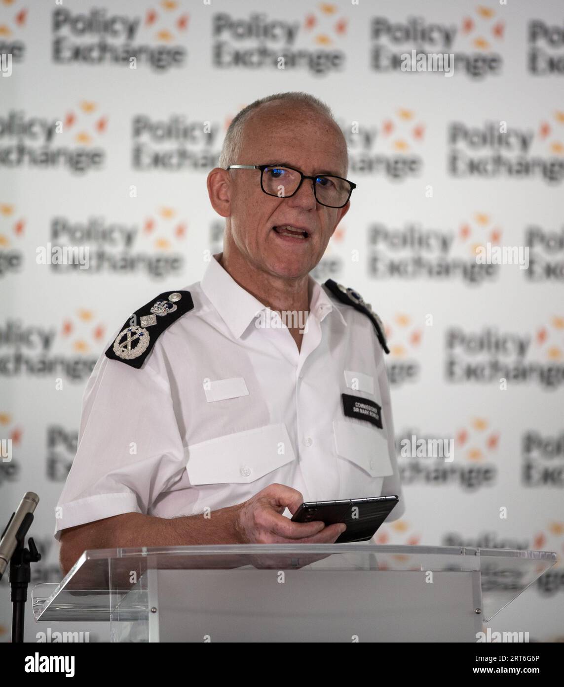 London, England, Großbritannien. September 2023. MARK ROWLEY, Polizeikommissar der Metropolis, hält eine Rede über die Kriminalitätsbekämpfung und die Reform der Polizei im Policy Exchange. (Bild: © Tayfun Salci/ZUMA Press Wire) NUR REDAKTIONELLE VERWENDUNG! Nicht für kommerzielle ZWECKE! Stockfoto