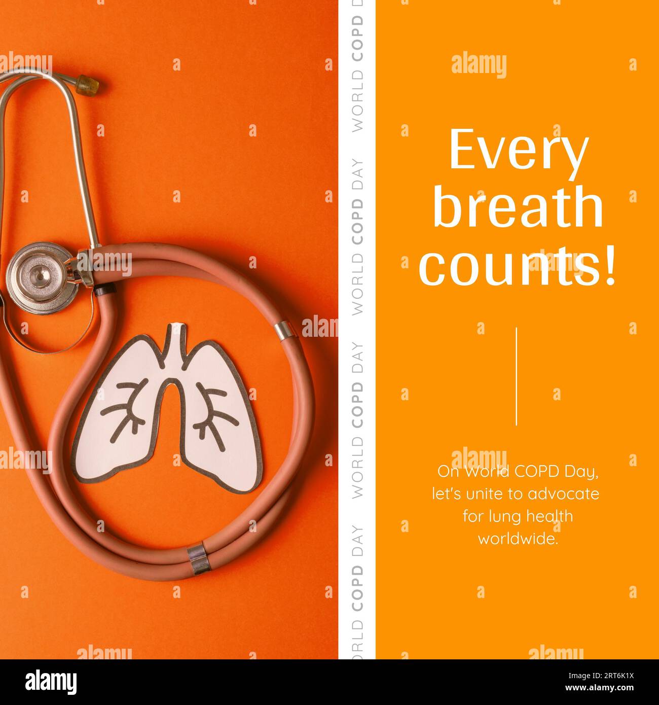 Komposit aus Stethoskop und Lungenmodell mit jeder Atemzahl und World copd Day Text Stockfoto